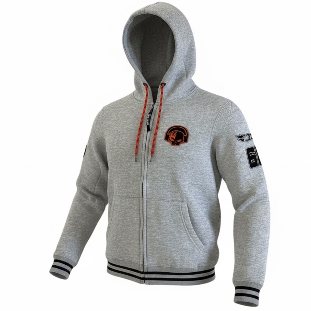 D73USA ROAD MEN ZIPPER HOODIE HEATHER GREY Size M Hot Wheels Full Zip Hoodie